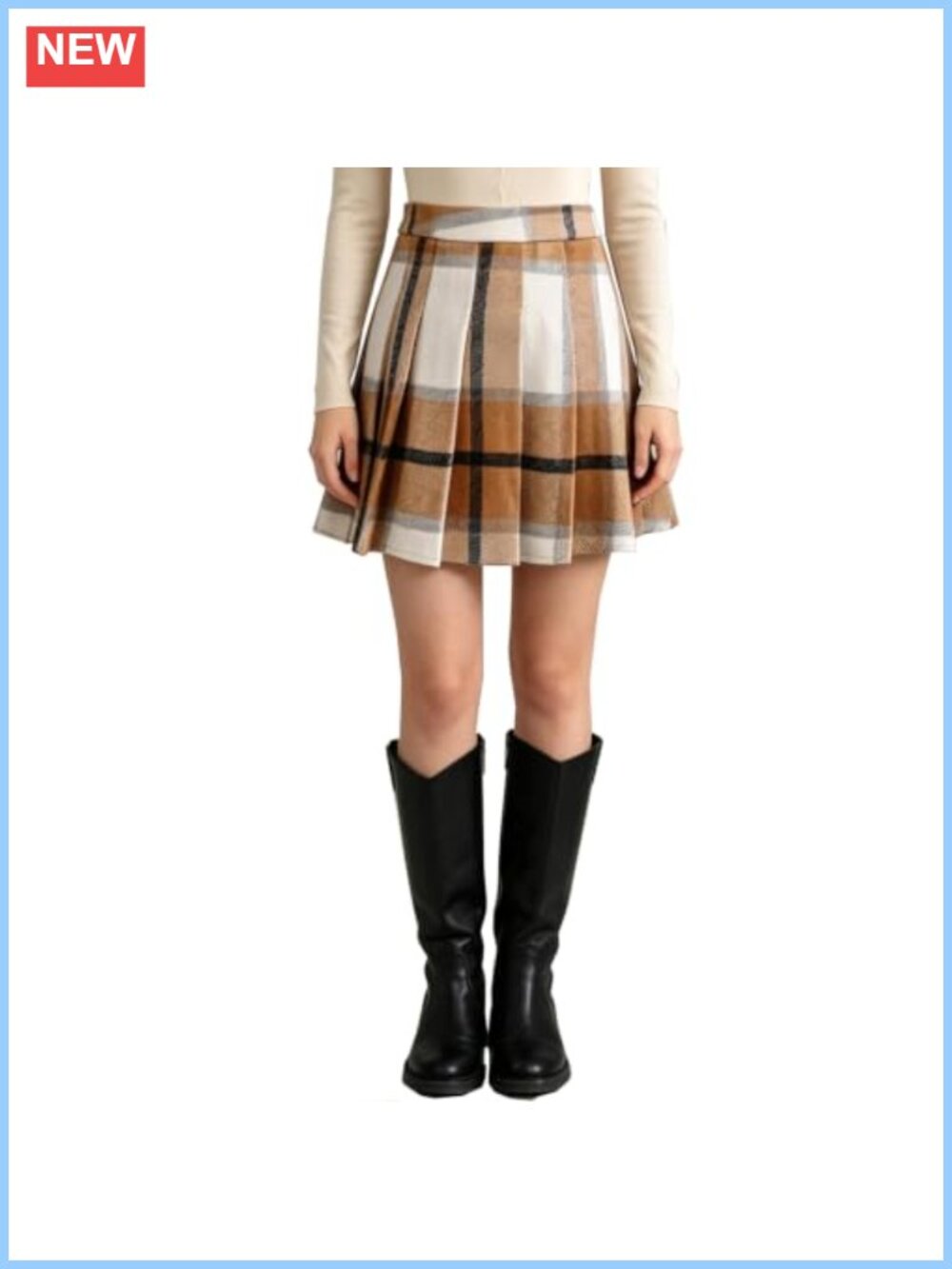 Wool Blend Plaid High Waisted Pleated A-Line Mini Skirt